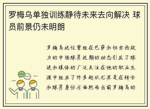 罗梅乌单独训练静待未来去向解决 球员前景仍未明朗